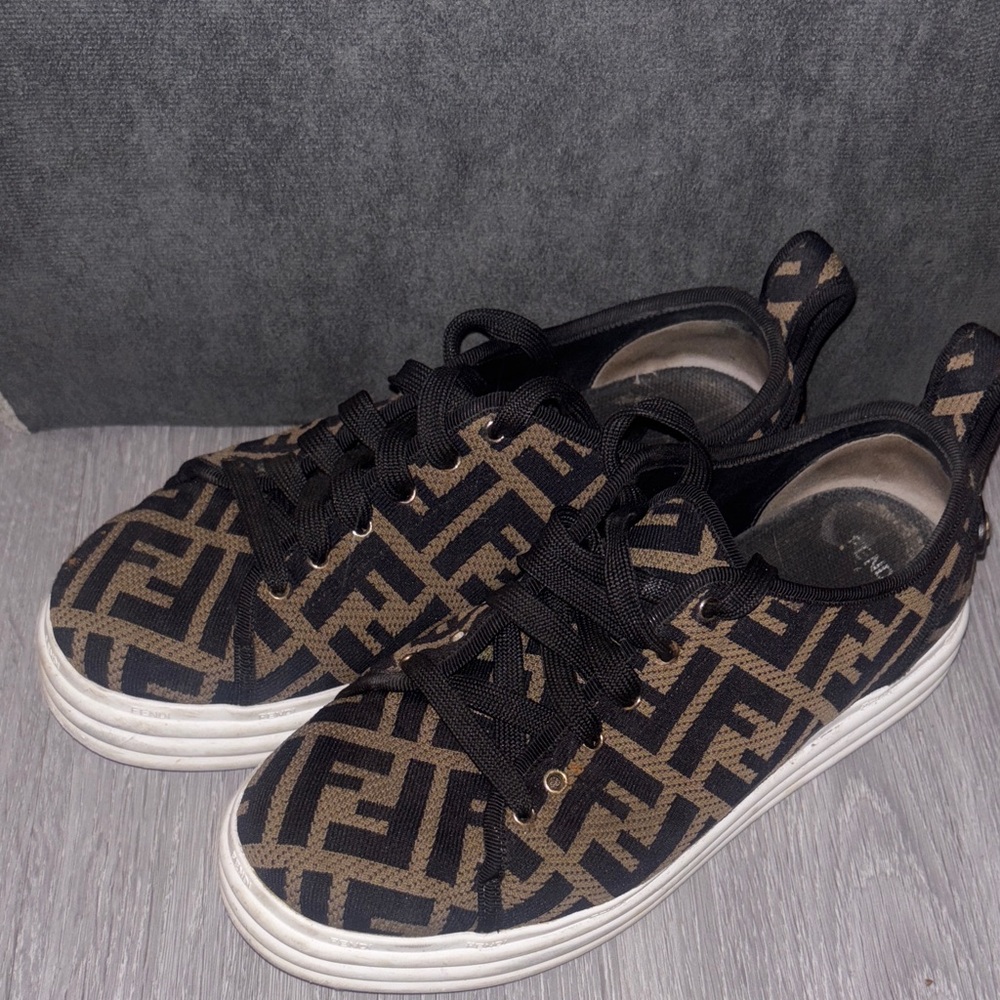 Fendi Black and Tan Logo Sneakers